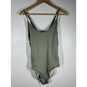 Aqua Couture Swimsuit Womens Large Green Ribbed One Piece Adjustable Straps